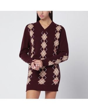 Chloé Bordeaux Diamond-Pattern Wool Jumper - Red