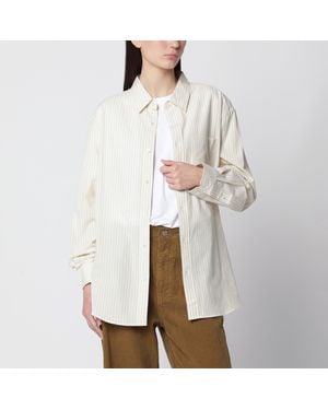 DUNST Dt Logo Double-Stripe Cotton Casual Shirt - White
