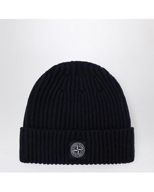 Stone Island Marineblaue Wollmütze - Schwarz