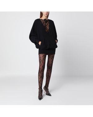 Valentino Sweatshirt-Style Mini Dress With Lace Inserts - Black