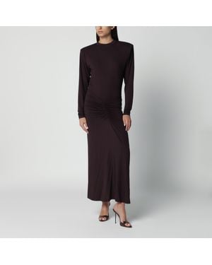ANDAMANE Robe Longue Rouge Noir Avec Drapé À La Taille