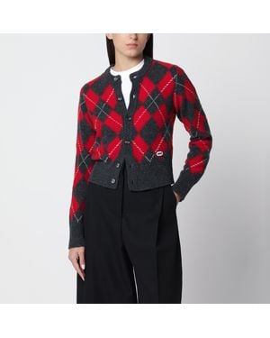 Ami Paris Argyle-Pattern Cardigan - Red