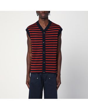 Wales Bonner Sleeveless Cardigan With Striped Design For - Red