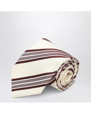 Dries Van Noten Ecru Striped Silk Tie - Natural