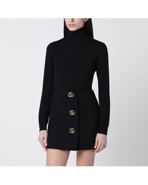Gucci Col Roulé Noir En Laine Avec Broderie Logo