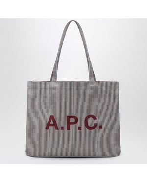 A.P.C. Borsa Tote Lou Large Verde/Bordeaux A Righe - Grigio