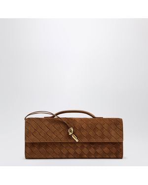 Bottega Veneta Andiamo Clutch With Suede Handle - Brown