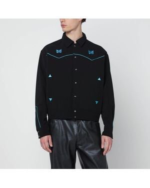 Needles Camicia nera con ricami azzurri - Nero