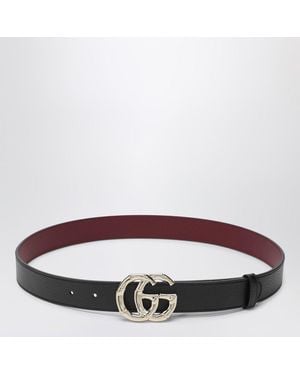 Gucci Schwarzer Ledergürtel Mit Gg Marmont Bambus-Schnalle - Rot