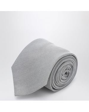 Ferragamo Pearl Silk Tie With Micro-Check Pattern - Grey