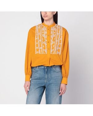 Valentino Ochre Shirt With Beads And Lace - Orange