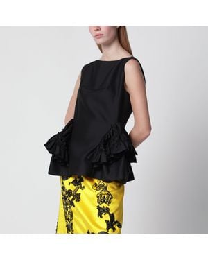 Dries Van Noten Wool And Silk Ruffled Top - Black