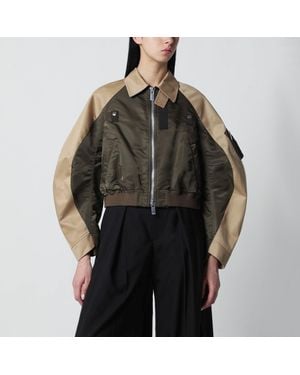 Sacai Khaki/ Nylon Zip Jacket - Brown