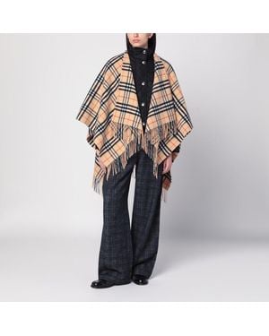 Burberry Cape En Laine Et Cachemire À Carreaux - Noir