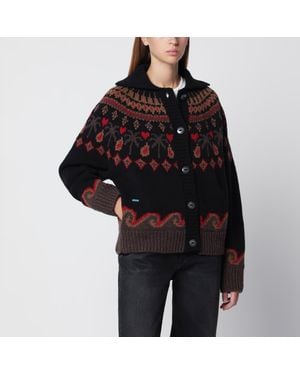 Alanui Jacquard Wool Cardigan - Black