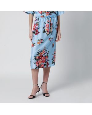 Dolce & Gabbana Silk Twill Skirt With Floral Print - Blue