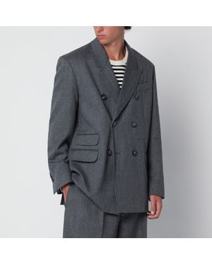 Ami Paris Double-Breasted Carbon Virgin Wool Blazer - Gray