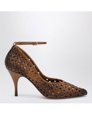 Miu Miu Cognac-Colored Woven Leather Court Shoes - Brown