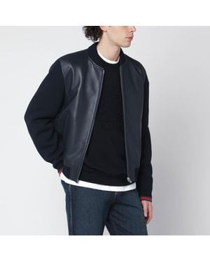 Gucci Nappa Leather And Knit Bomber Jacket - Blue