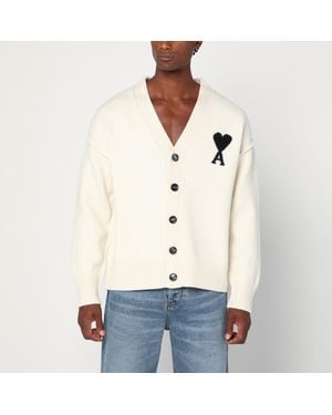 Ami Paris Ami De Coeur Wool Cardigan - White