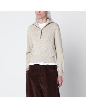 Cordera Mélange Cotton Half-Zip Sweater - White