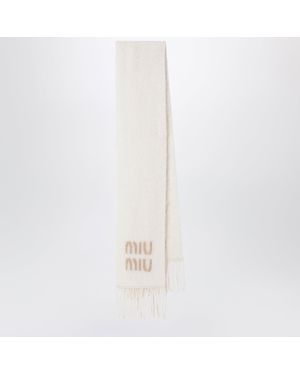 Miu Miu Mohair-Blend Scarf With Logo - White