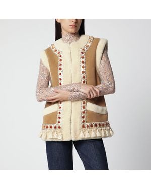 Valentino Camel Shearling And Suede Vest - Natural
