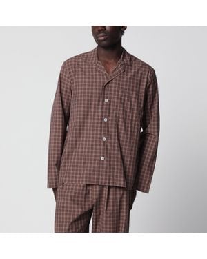 Tekla Serra-Colored Cotton Pyjama Shirt With Check Pattern - Brown