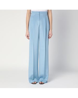 Max Mara Wide-leg Sky Blue Trousers In Silk