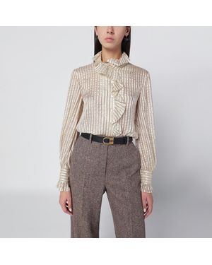 Valentino Light Beige Silk-blend Shirt With Ruffles - Grey