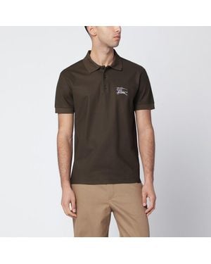 Burberry Dark Cotton Polo Shirt With Ekd - Black
