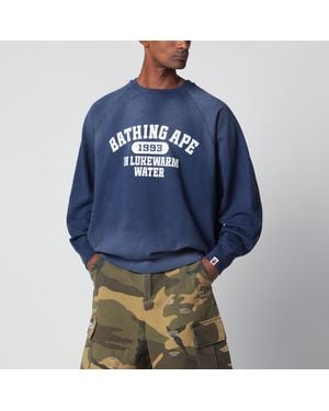 A Bathing Ape Felpa Blu Slavato Con Stampa Logo