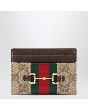 Gucci Gg Canvas Card Holder With Horsebit Detail - Natural
