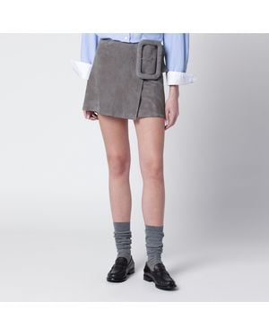 Ami Paris Suede Mini Skirt With Large Buckle Belt - Grey