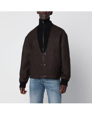 Maison Margiela Wool Herringbone Zip Jacket - Black