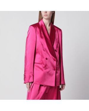 Dries Van Noten Fuchsia Double-Breasted Satin Jacket - Pink