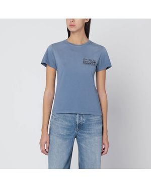 Golden Goose Faded T-Shirt With Print On The Chest - Blue