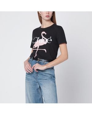 Chloé Baby-Fit T-Shirt With Logo And Flamingo Print - Blue