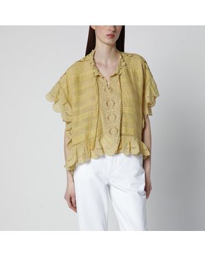 Isabel Marant Ochre Payton Cotton Blouse With Floral Lace - Yellow