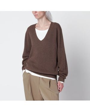 The Row Phef Fudge Cotton And Cashmere V-Neck Jumper - Brown