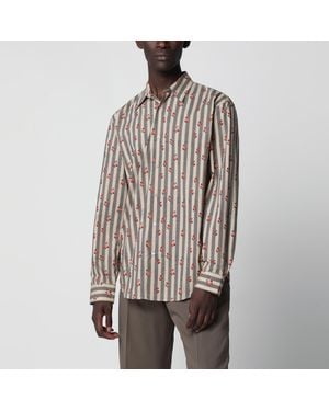 Dries Van Noten Striped Cotton Shirt With Floral Print - Brown