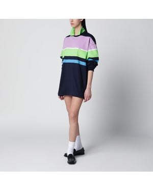 Versace Color-Block Striped Long-Sleeve Cotton Mini Dress - Blue