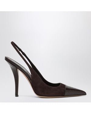 Paris Texas Brown Suede And Leather Slingback - Metallic