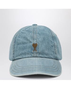 Ami Paris Ami De Caur Cotton Denim Cap - Blue