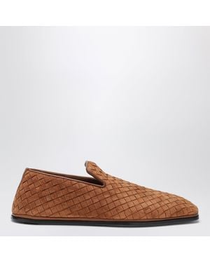 Bottega Veneta Chaussons Palazzo En Daim Intrecciato Marron Clair