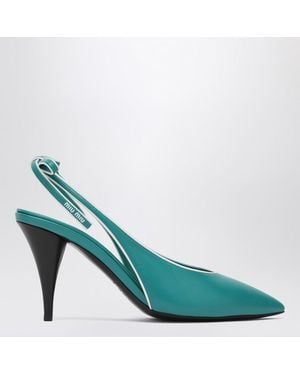 Miu Miu Décolleté Slingback En Nappa Couleur Pavone - Vert
