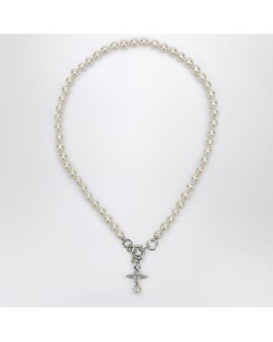 Vivienne Westwood Aleksa Pearl Necklace With Platinum Finish - Metallic