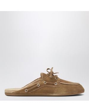Miu Miu Cinnamon-Colored Washed Suede Leather Mules - Brown