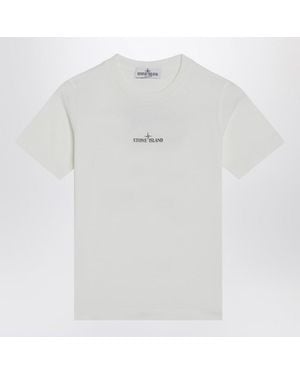 Stone Island Weißes T-Shirt Mit Logo-Print