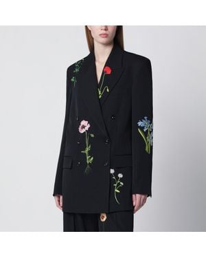 Stella McCartney Double-Breasted Jacket With Floral Embroidery - Black